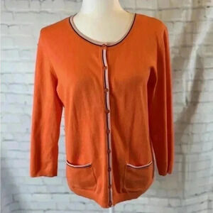 Talbots Cardigan Sweater Women’s M Orange Button Up Pima cotton 3/4 Sleeve top